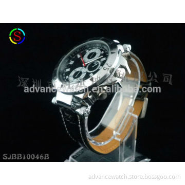 unisex watch stainless steel watch with genuine leather chronograph watch for men